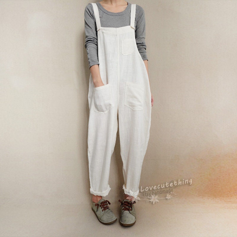 Women Casual Linen Jumpsuits Overalls Pants With Pockets Etsy