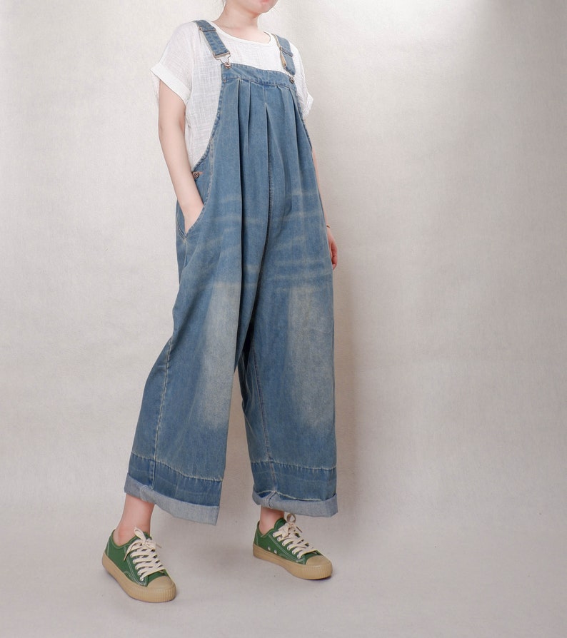 Women Casual Blue Denim Overalls Cotton Jumpsuits Bib Loose Etsy