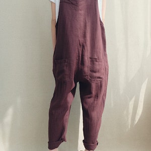 Linen Overalls For Women, Casual Linen Jumpsuits Garden Trousers With Pockets, Loungewear Harem Pants, Organaic Clothes Natural Linen Romper image 7