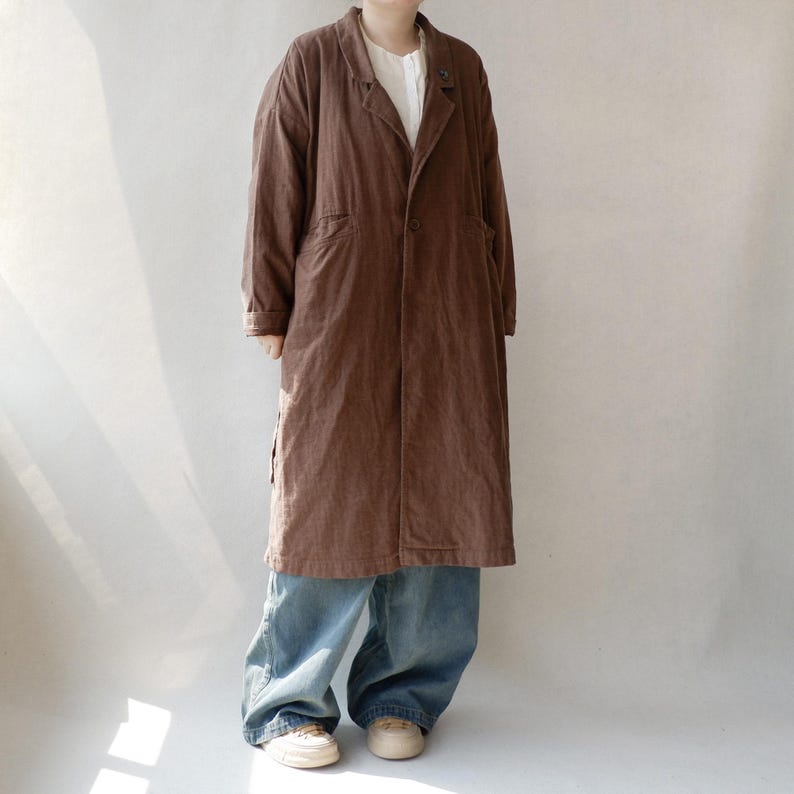 Handmade Linen Duster Coat Women, Button up Linen Cardigan Long Sleeves