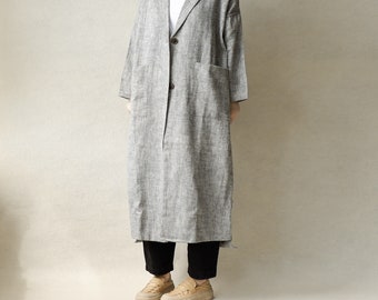 Blazer Linen Suit Coat With Pockets, Linen Maxi Duster Blazer Coat For Women, Handmade Windbreaker, Comfortable Long Oversized Fit Jacket