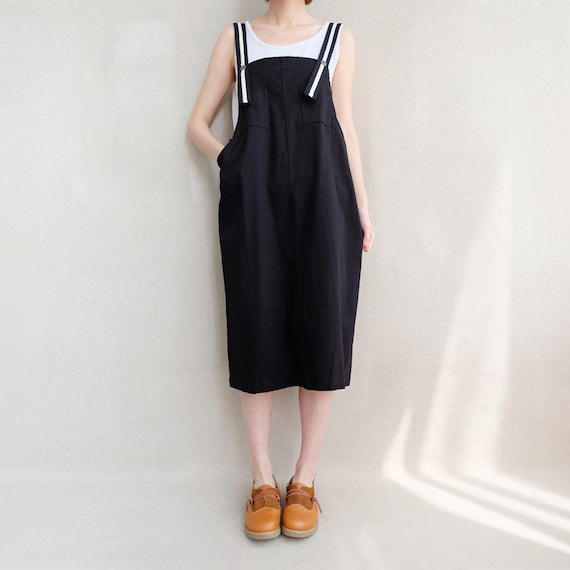 Lovecutething Sturdy Apron Dress Cotton Vest Dress Strap Dress Women Adjustable Tunic Dress Comfortable Pinafore Dress with Pockets