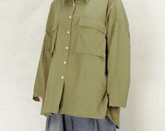 Oversized Cotton Blouse: Women's Casual Button-Up Office Top