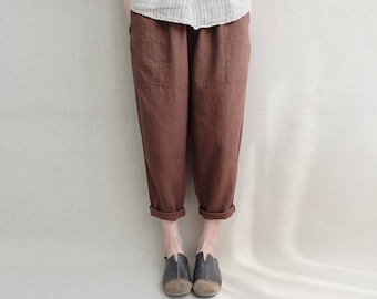 Linen Cropped Pants Handmade Capris Lounge Wear Elastic Waist Pants, Linen Elegant Pants Harem Pants Summer Pants Casual Pants Women