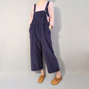 Comfortable Blue Corduroy Overalls Leisure Jumpsuits For Women, Warm Corduroy Jumpsuit Adjustable Dungarees Wide Leg Pants Vintage Bib Pants