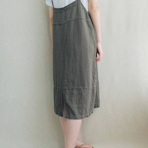 Women Comfortable Apron Tunic Strap Dress Cotton Casual Linen Dress Vest Dress Leisure Pinafore Dress image 6