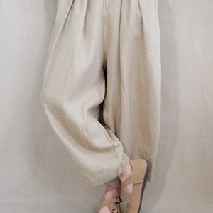 Soft Plain Pants Linen Capri Pants Elastic Waist Cotton Zen Pants Gifts For Her, Linen Harem Pants Summer Pants Wide Leg Pants With Pockets image 2