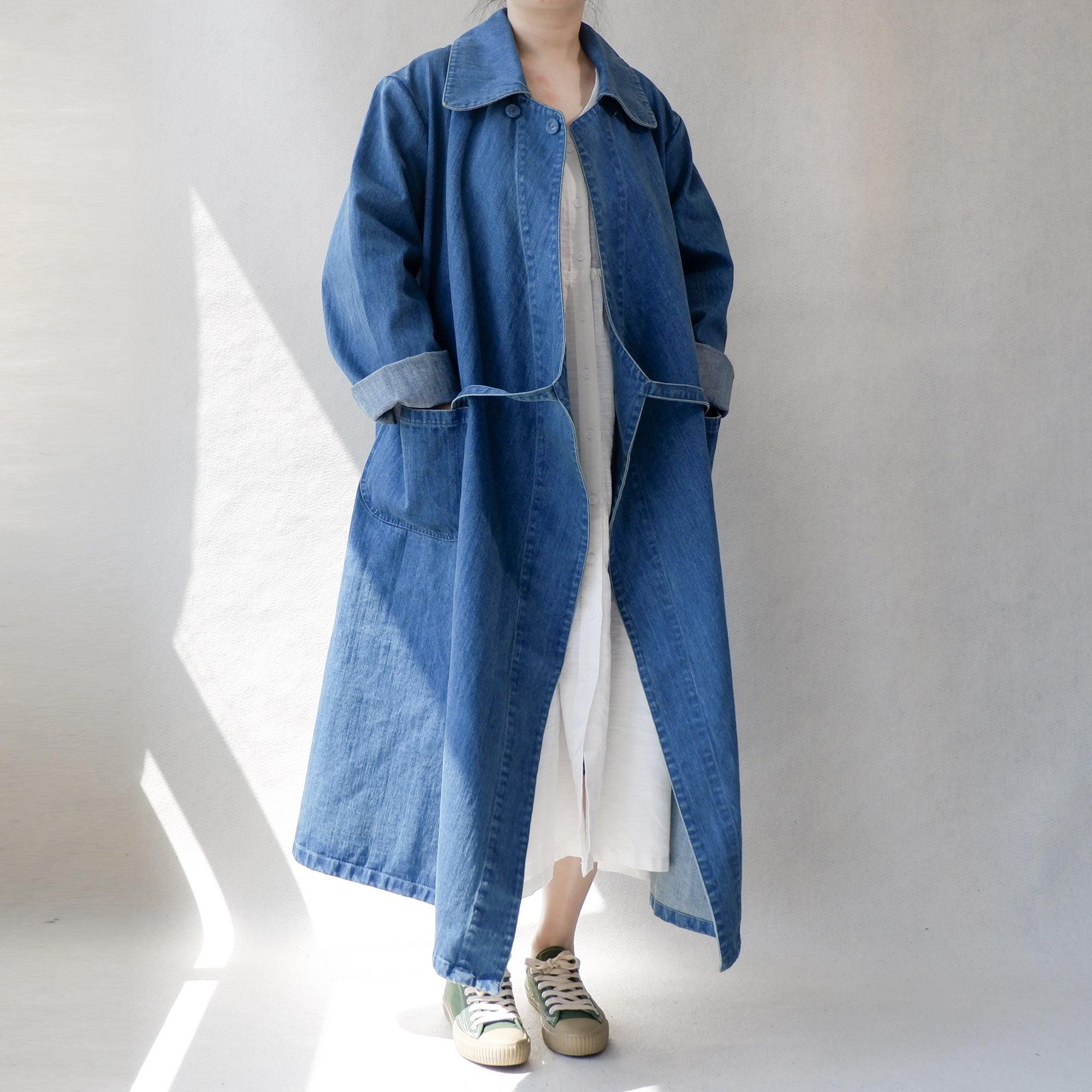 【即完】 Ameri VINTAGE DENIM WORK LONG COAT Oversized Vintage Denim Trench Coat: Women's Long Wrap Jacket - Etsy