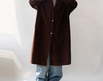 Oversized Corduroy Coat: Retro Long Jacket with Cotton Lining