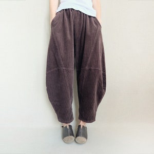 Warm Corduroy Pants Women, Soft Corduroy Trouser, Loose Fit Wide Leg Cropped Pants, Original Cozy Pants Fall/Winter Elastic Waist Pants