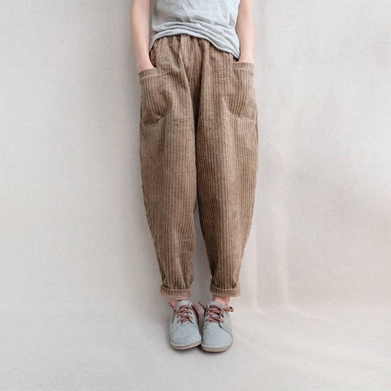 Warm Corduroy Pants Women, Elastic Waist Zen Pants Vintage Harem