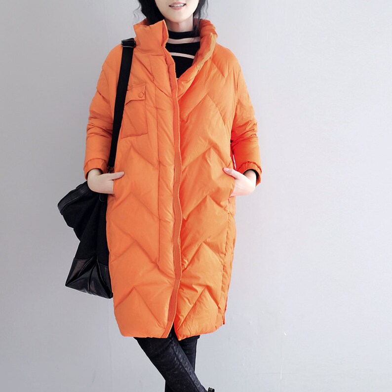Women coat orange duck down coat loose winter down jacket | Etsy