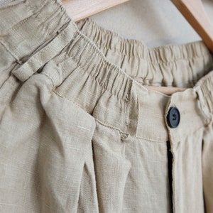 Soft Plain Pants Linen Capri Pants Elastic Waist Cotton Zen Pants Gifts For Her, Linen Harem Pants Summer Pants Wide Leg Pants With Pockets image 5