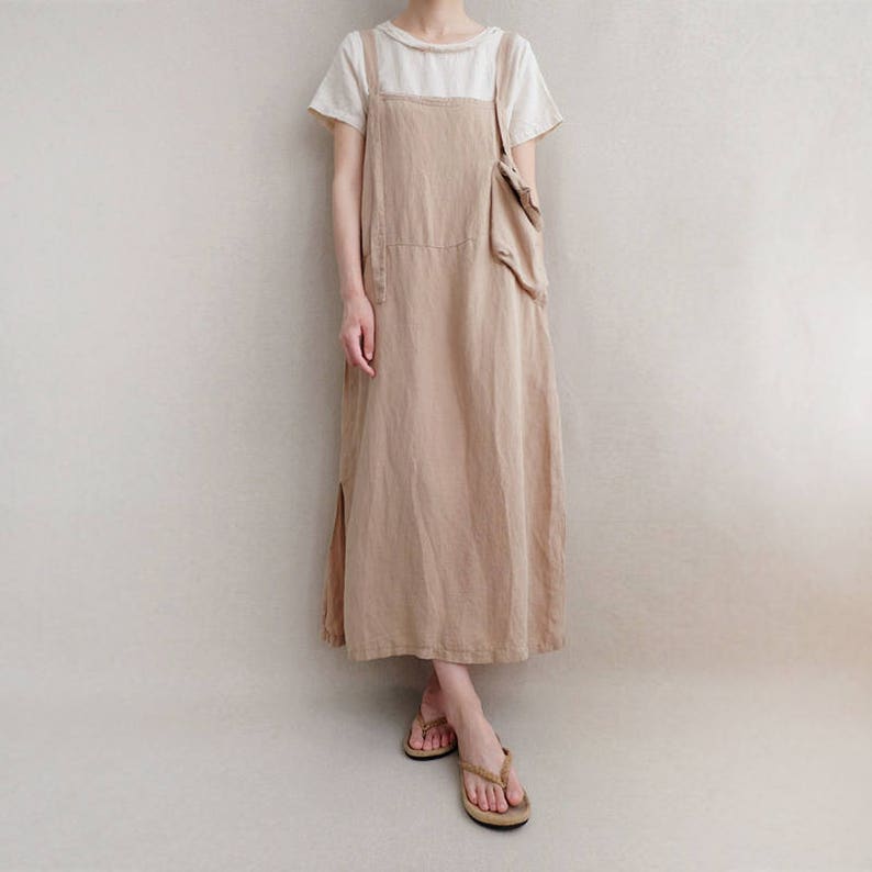 Women Comfortable Strap Dress Linen Overalls Cotton Leisure Linen Vest Dress With Pockets