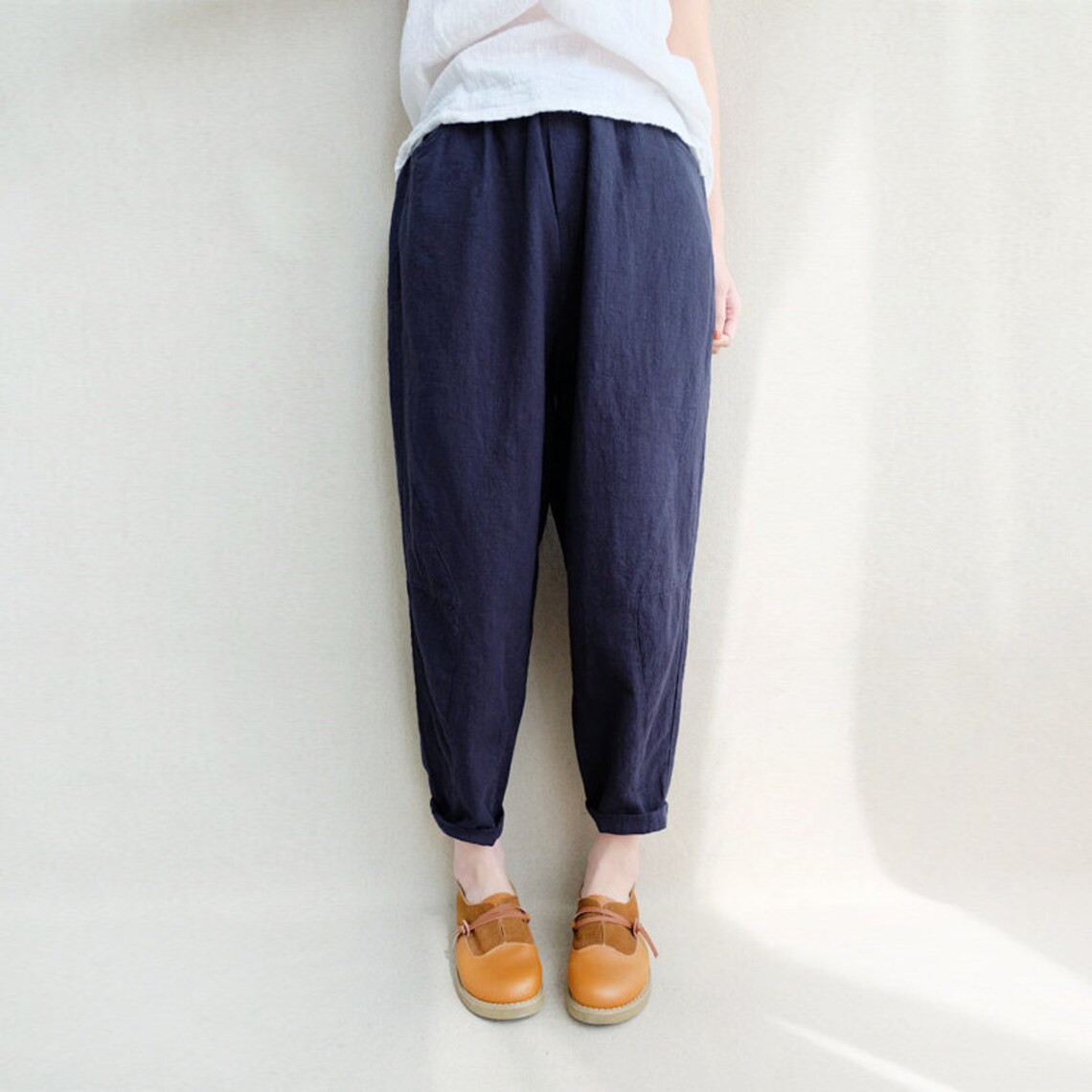 Women Cropped Pants Linen Capri Pants Elastic Waist Cotton Zen | Etsy