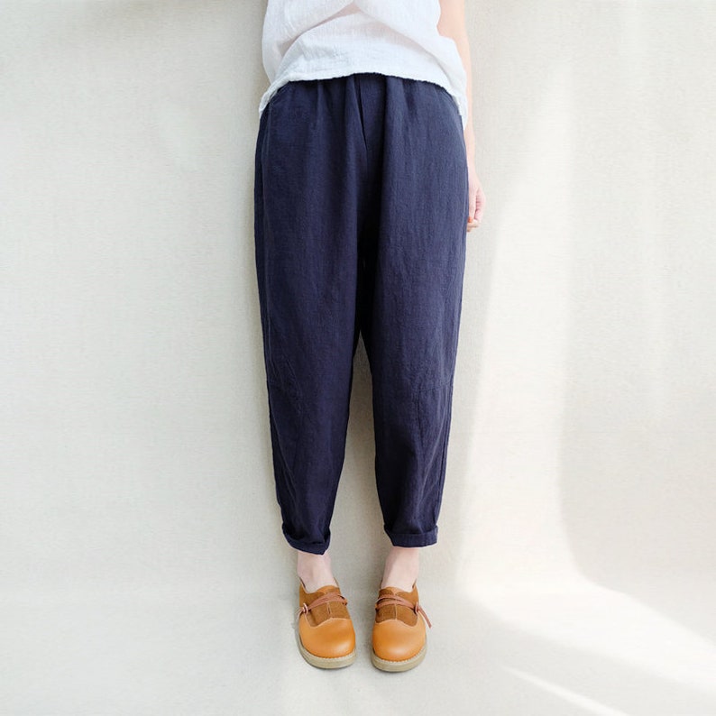 Women Cropped Pants Linen Capri Pants Elastic Waist Cotton Zen | Etsy
