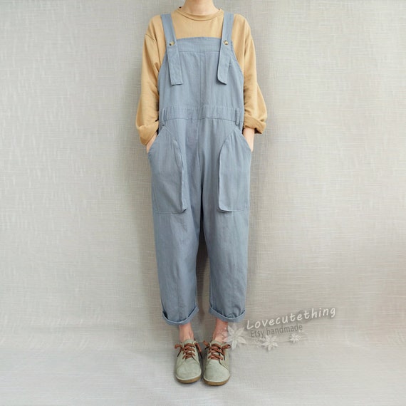 Casual Cotton Dungarees Adjustable Overalls Gifts for Sister Summer Cotton Jumpsuits Unisex Pants Loose Bib Wide Leg Romper With Pockets Etsy UK