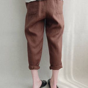 Linen Cropped Pants Handmade Capris Lounge Wear Elastic Waist Pants, Linen Elegant Pants Harem Pants Summer Pants Casual Pants Women image 4