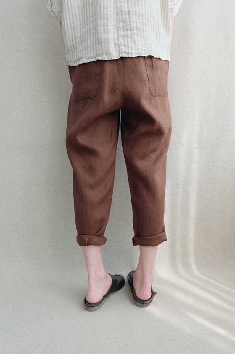 Linen Cropped Pants Handmade Capris Lounge Wear Elastic Waist Pants, Linen Elegant Pants Harem Pants Summer Pants Casual Pants Women image 4