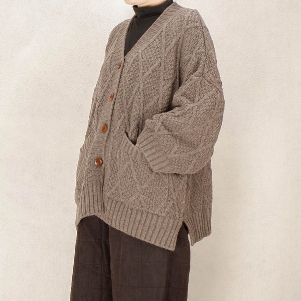 Cardigan en laine pour femme, pull court en tricot, cardigan à col châle en tricot, pull en laine doux et chaud, pull en tricot, vestes courtes hiver