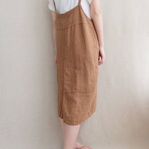 Women Comfortable Apron Tunic Strap Dress Cotton Casual Linen Dress Vest Dress Leisure Pinafore Dress image 8