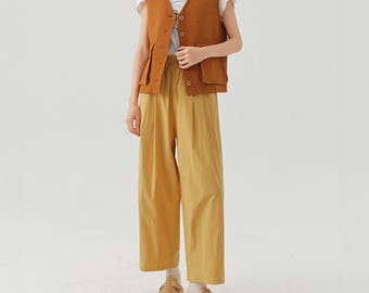 Summer Cotton Cropped Pants: Relaxed Wide Leg Trousers