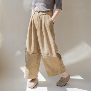 Comfy Corduroy Wide Leg Warm Pants Women, Vintage Relaxed Fit Winter Funky Trousers, Thick Cozy Pants Casual Corduroy Pants, Custom Pants