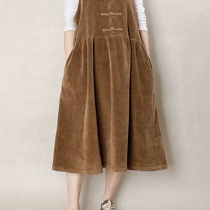 Corduroy Pinafore Dress: Cotton Sleeveless Apron Dress