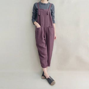 Leisure Linen Overalls Soft Outfit Cotton Pants Women Clothing, Adjustable Jumpsuits Wide Leg Dungarees Loose Linen Overalls Harem Pants image 2