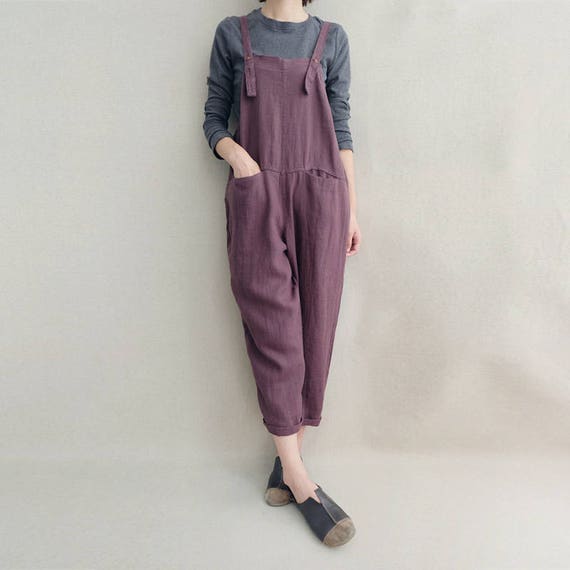 Leisure Linen Overalls Soft Outfit Cotton Pants Women Clothing, Adjustable  Jumpsuits Wide Leg Dungarees Loose Linen Overalls Harem Pants -  Canada