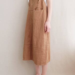 Women Comfortable Apron Tunic Strap Dress Cotton Casual Linen Dress Vest Dress Leisure Pinafore Dress image 7