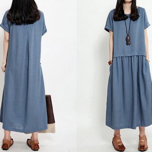 Linen Maxi Dress: Short Sleeve Loose Fitting Summer Dress, Casual Comfortable Wear image 3