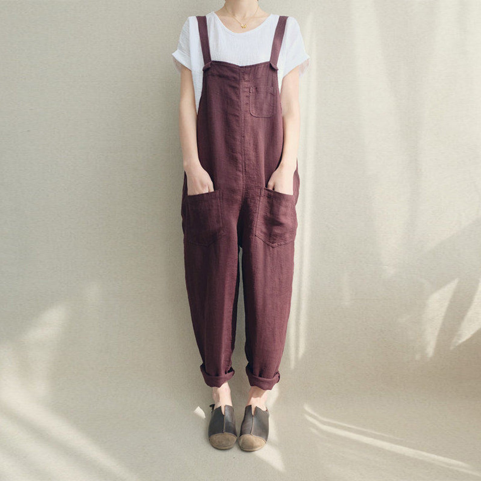 Women Casual Linen Jumpsuits Overalls Pants With Pockets Etsy