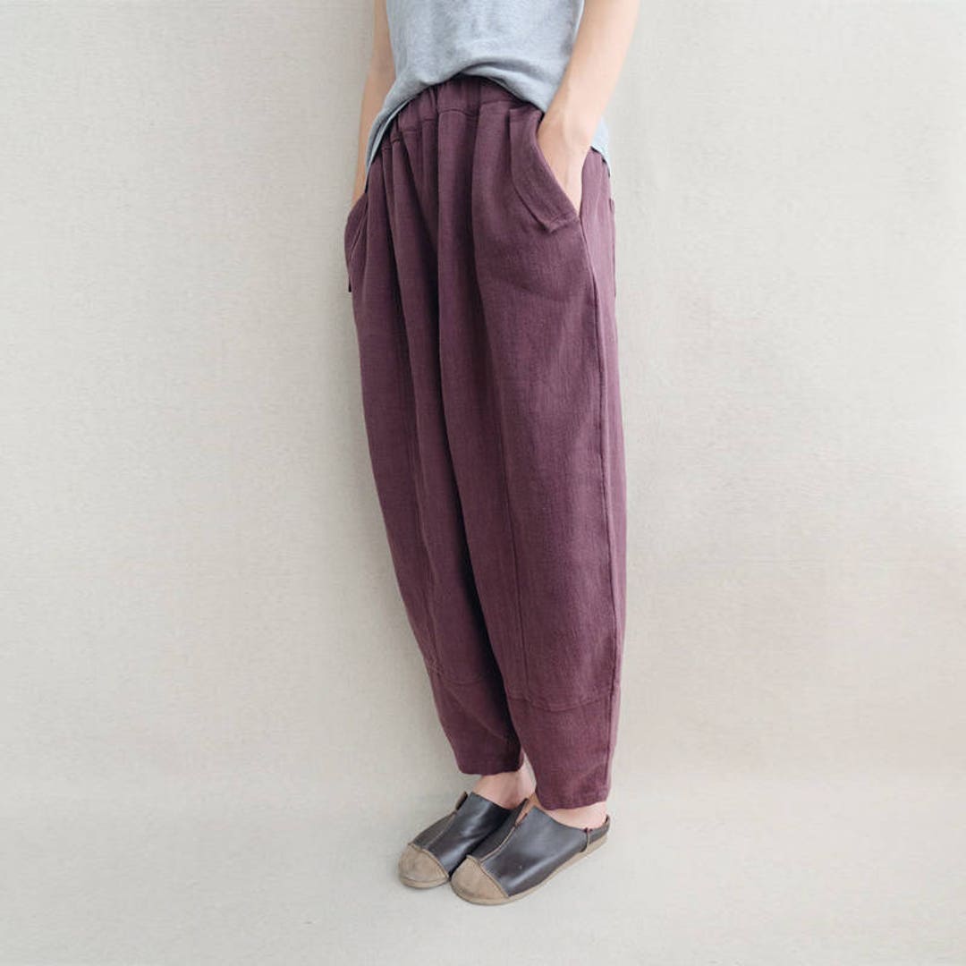 Women Leisure Linen Pants Loose Harem Pants Wide Leg Cropped - Etsy