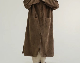 Handmade Corduroy Trench Coat: Retro Long Blazer Jacket with Pockets