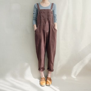 Cotton Linen Overalls: Women&#39;s Spring Jumpsuit with Pockets