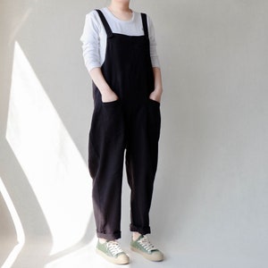 Women Cream White Dungarees Linen Overalls Spring Wear With Pockets, Customized Lightweight Jumpsuits Handmade Clothing By Lovecutething image 5