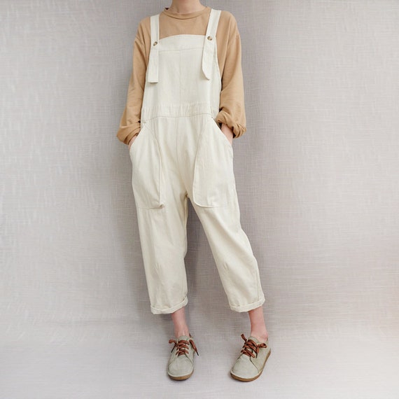 Women Cotton Linen Strappy Jumpsuit Dungarees Baggy Overall