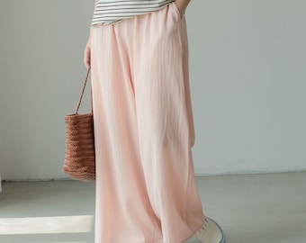 Linen Balloon Pants: Boho Maxi Cotton Wide Leg Trousers