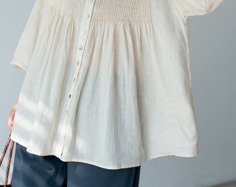 Vintage Ramie Linen Shirt: Loose Sun Protection Blouse