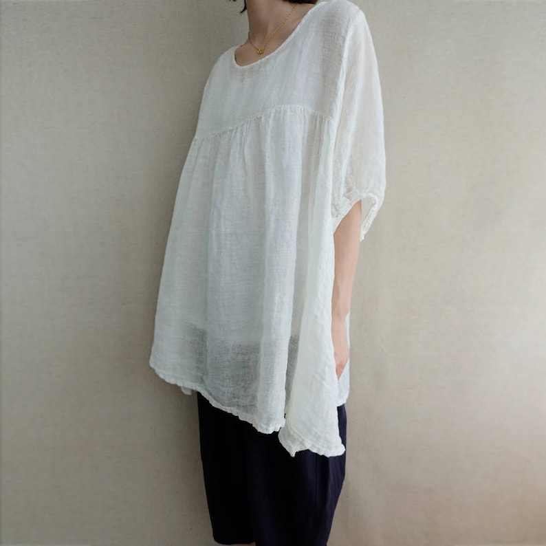 Women Leisure Tops Comfortable Tops Summer Linen Simple Blouse Cotton Lovely T-shirt Asymmetrical Tops Casual Tunic Tops image 3