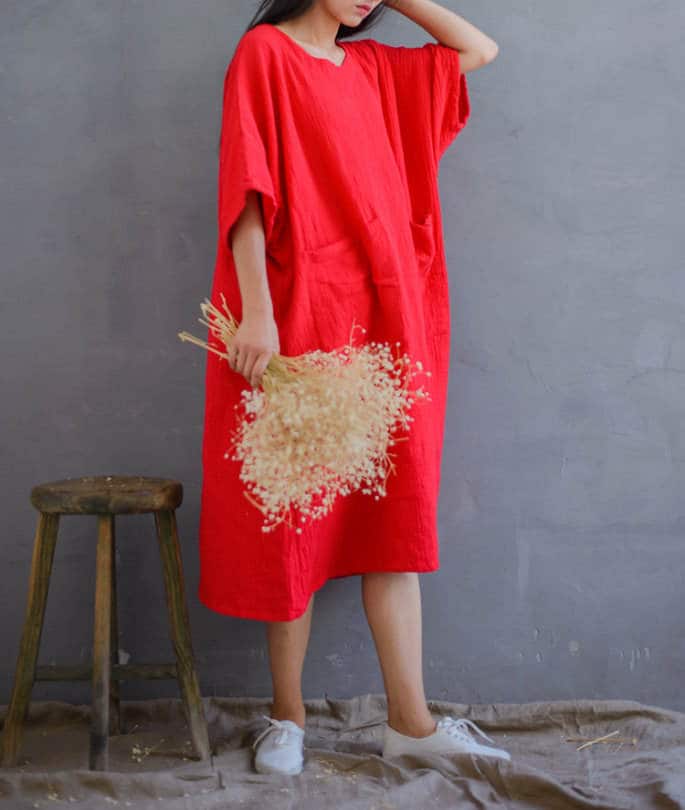 Women Loose Cotton Dress Plus Size Dress Long Sleeve Dress Etsy