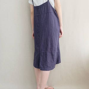 Women Comfortable Apron Tunic Strap Dress Cotton Casual Linen Dress Vest Dress Leisure Pinafore Dress image 4