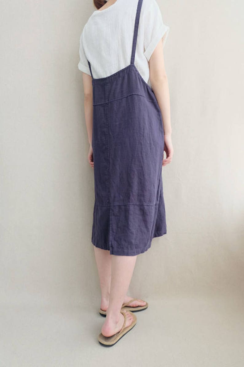 Women Comfortable Apron Tunic Strap Dress Cotton Casual Linen Dress Vest Dress Leisure Pinafore Dress image 4