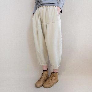 Fall Cropped Pants Elastic Waist Pants Cotton Pants For Women, Autumn Casual Trousers Calf-length Pants Worn By Women And Girls image 2