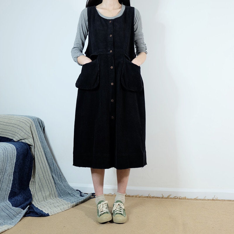 Winter Corduroy Pinafore Dress Roomy Fitting Dress Women, Button Sleeveless  Dress Strap Dress Autumn Long Dress Maxi Dress With Pockets 