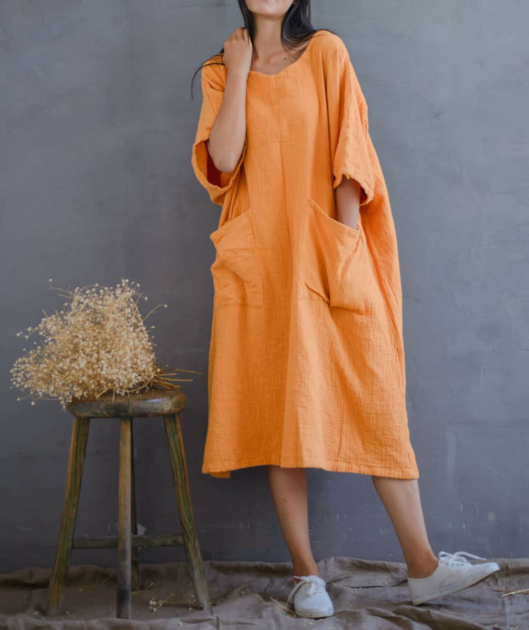 Women Loose Cotton Dress Plus Size Dress Leisure Dress Summer Dress House Dress Yellow Dress With Pockets Etsy