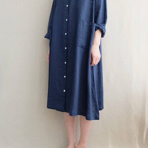 Women Casual Tunic Shirt Dress, Summer Linen Simple Dress, Leisure Linen Tunic Dress Asymmetrical Shirt image 6