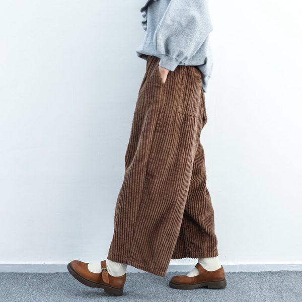 Comfy Cotton Wide Leg Corduroy Air Pants Women, Vintage Relaxed Fit Elastic Waist Trousers, Original Cozy Pants Warm Winter Corduroy Pants