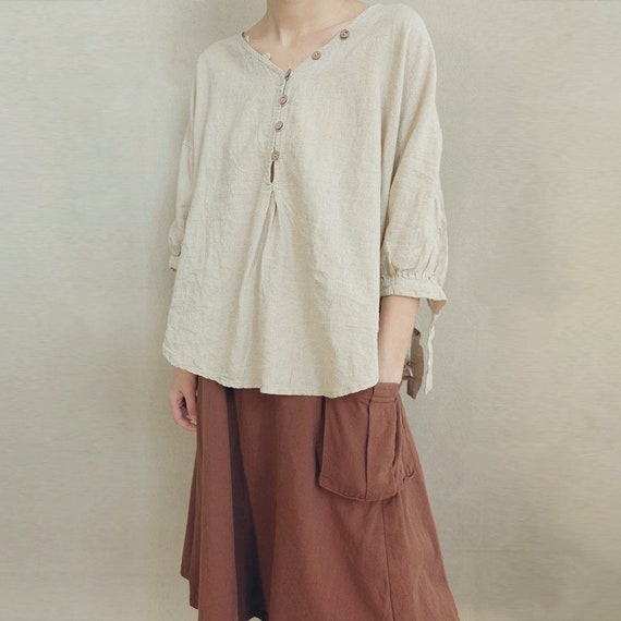 Women Simple Linen Summer Clothing Button Blouse Comfortable | Etsy